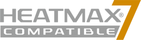 Das Bild zeigt das Logo „HEATMAX 7 COMPATIBLE“ in Grau mit einer orangefarbenen Zahl 7.