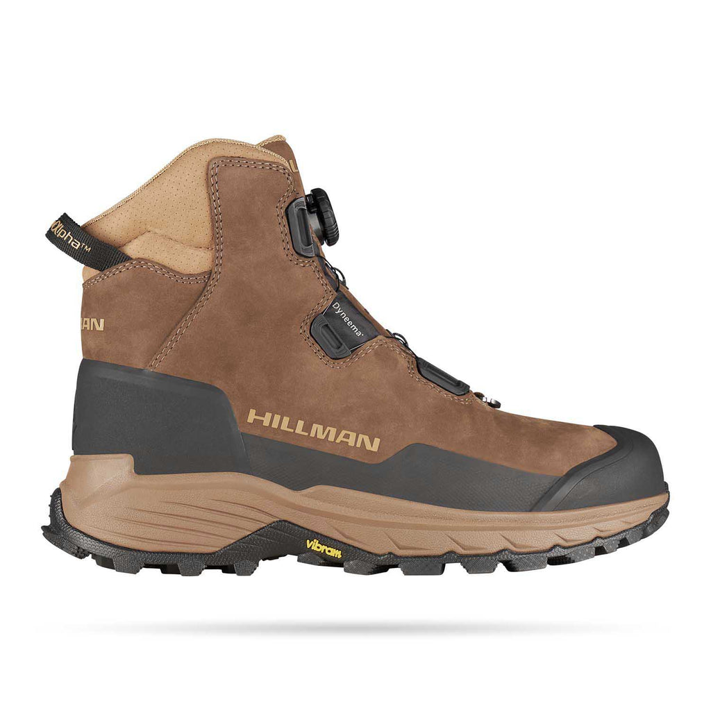 Der Hillman Vorbestellung 2.0 ALPHA DRYHUNT Jagdstiefel ist ein braun-hellbrauner wasserdichter Stiefel mit schwarzen Akzenten, robuster Sohle und Schnellschnürsystem - langlebig für den Outdoor-Einsatz. Lieferung bis zum 20.07.2025.