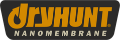 Ein Logo mit dem Text „DryHunt Nanomembrane“ in fetten, stilisierten orangefarbenen Buchstaben auf dunklem Hintergrund.