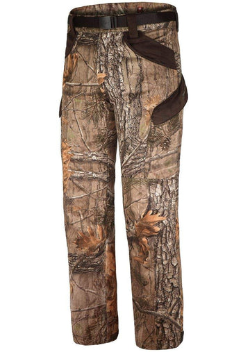 Hillmans Camouflage-Hose – Tarnhose, Sommer-Jagdhose XPR verfügt über ein Baumrinden- und Blättermuster für Tarnung im Wald, wird mit Seiten- und Vordertaschen, einem Beltlock®-Frontverschlusssystem für sicheren Verschluss und einem schwarzen Gürtel geliefert.