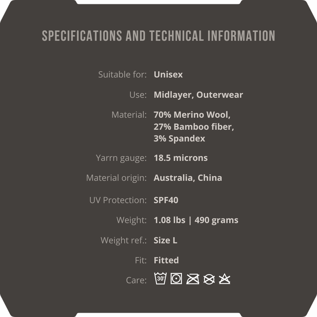 Der 3ML Jagd Hoodie von Hillman, hergestellt mit SYNERTECH™-Technologie, ist eine Unisex-Mittelschicht oder Oberbekleidung. Er besteht aus 70 % Merinowolle, 27 % Bambusfaser und 3 % Elasthan, bietet LSF 40 und eine Garnstärke von 18,5 Mikron und wiegt nur 580 g.